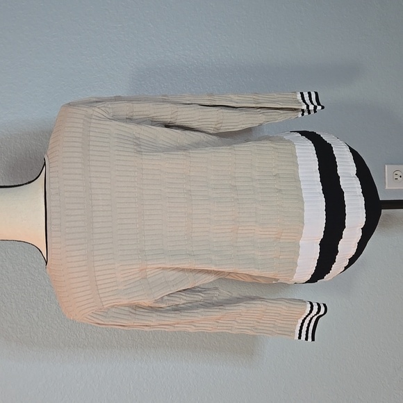 PEACE OF CLOTH Off to the Races Crewneck Sweater Cream Back White Stripes Large - Picture 8 of 13